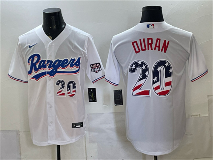 Men's Texas Rangers #20 Ezequiel Durán White 2026 USA 250 Fourth of July Home Stitched Baseball Jersey